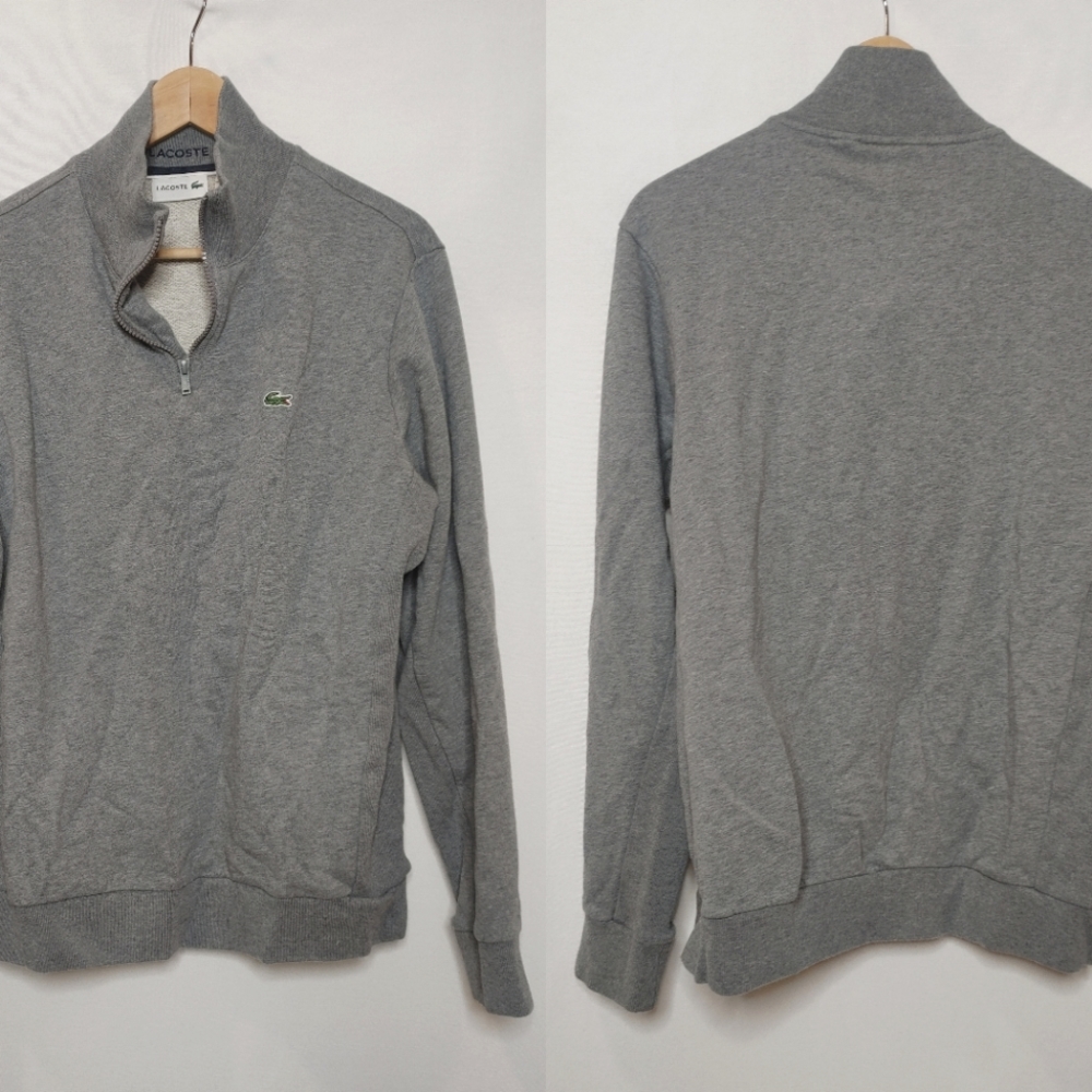Lacoste 1/4 Zip Cotton Pullover Sweatshirt Ribbed SH2517 Gray 6 XL